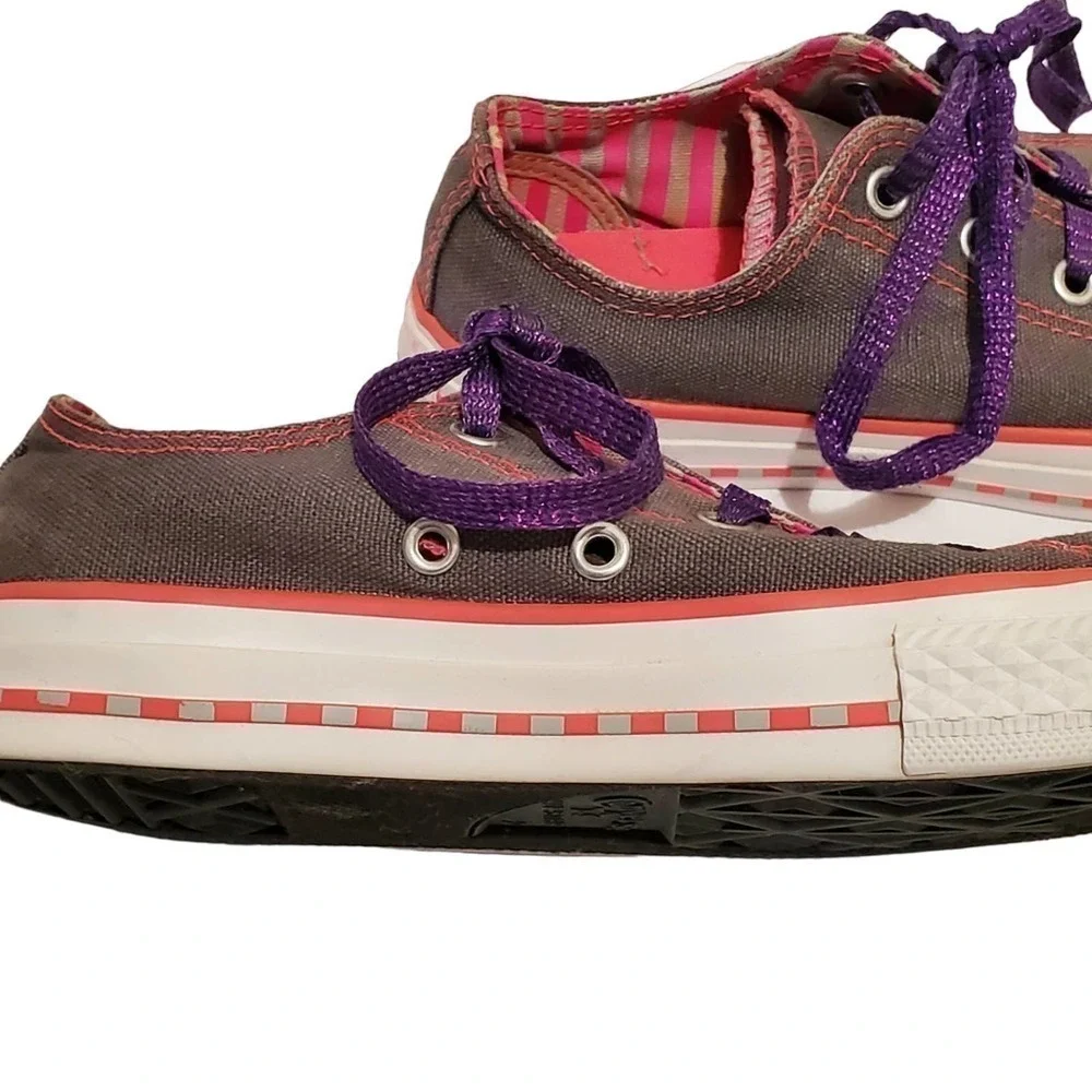 Converse All Star Sneakers Kid Size 2 Low Top Gray Pink Double Tongue